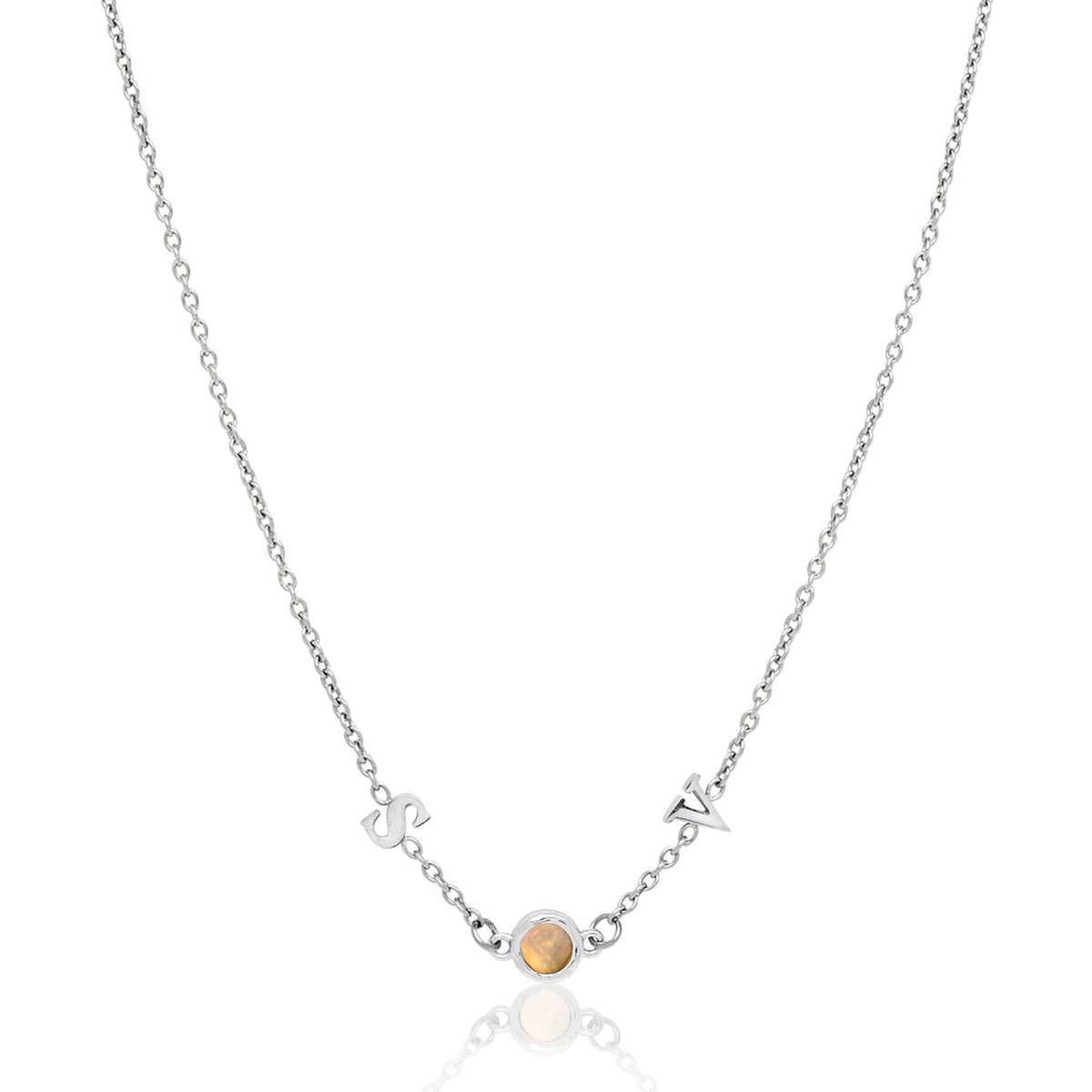 Made Mine Initials & Birthstone Necklace (Silver)