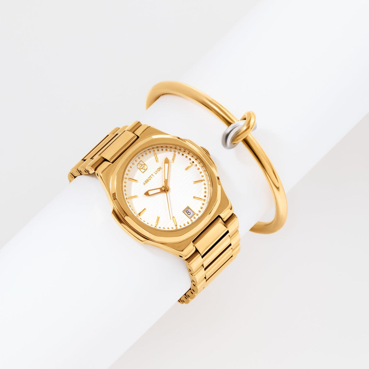 Sports Luxe Watch & Knot Bangle Set (Gold)