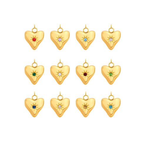 Molten Heart Birthstone Charm (Gold)