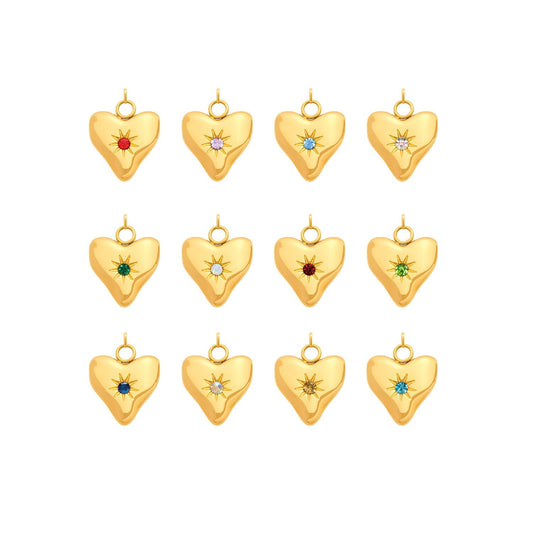 Molten Heart Birthstone Charm (Gold)