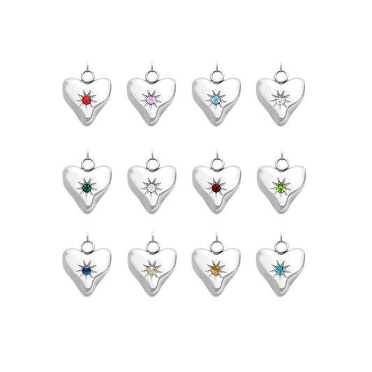 Molten Heart Birthstone Charm (Silver)