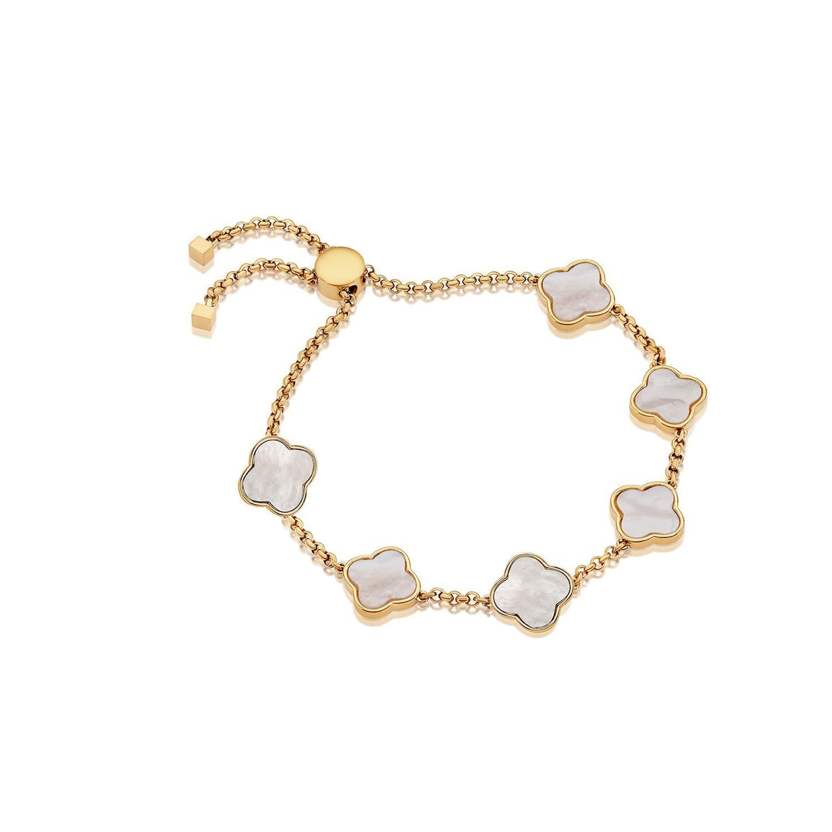 Pearl Clover Custom Name Bracelet (Gold)