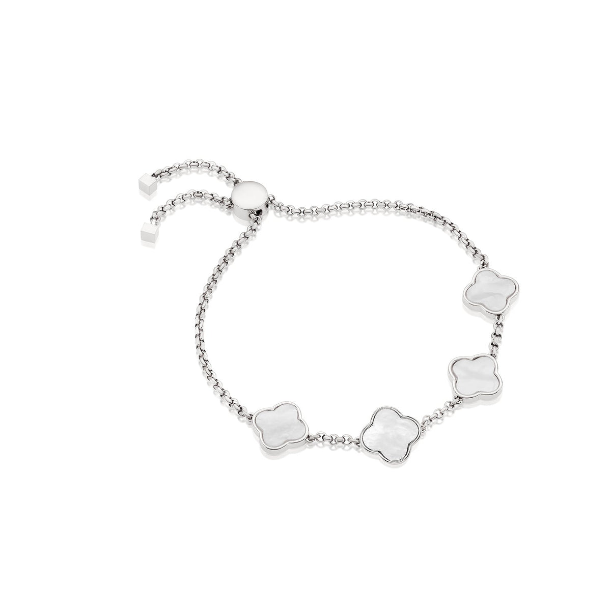 Pearl Clover Custom Name Bracelet (Silver)