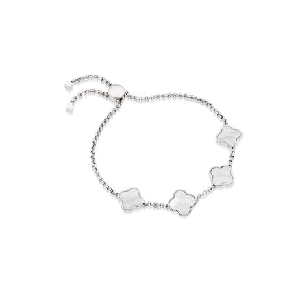 Pearl Clover Custom Name Bracelet (Silver)