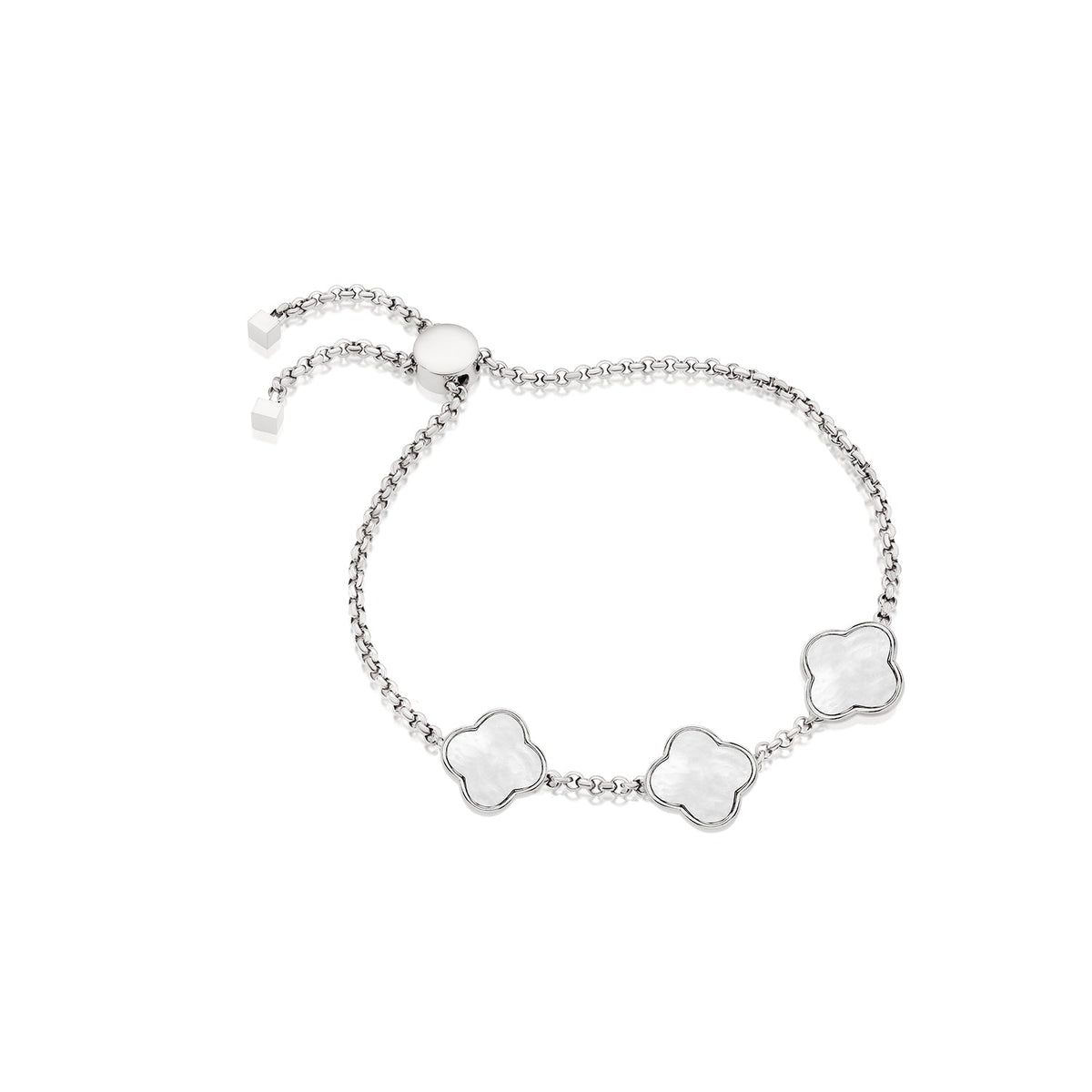 Pearl Clover Custom Name Bracelet (Silver)