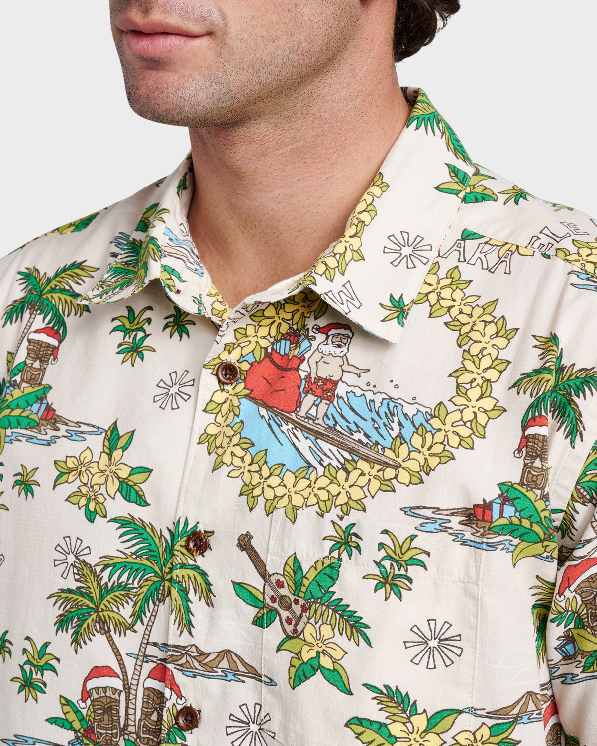 Waterman Surfing Santa Shirt - Moonbeam