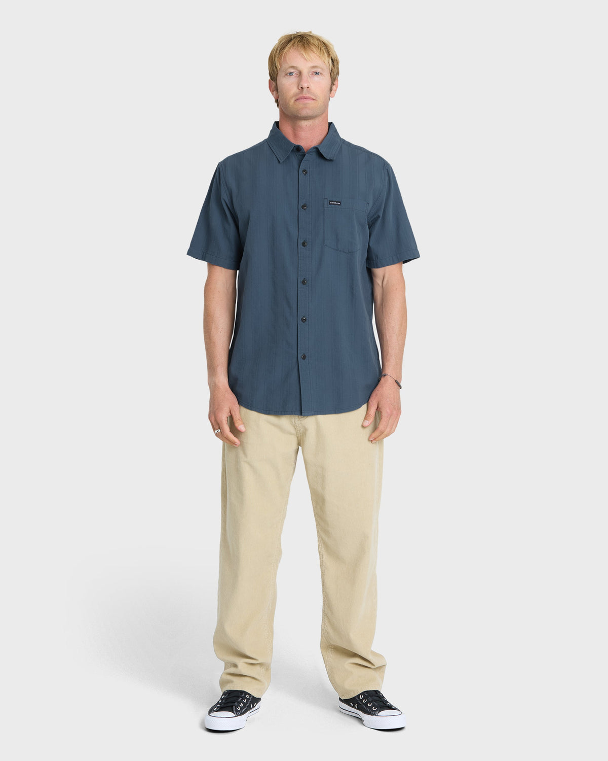 Dobby Stripe Classic Short Sleeve Woven Shirt - Dark Denim