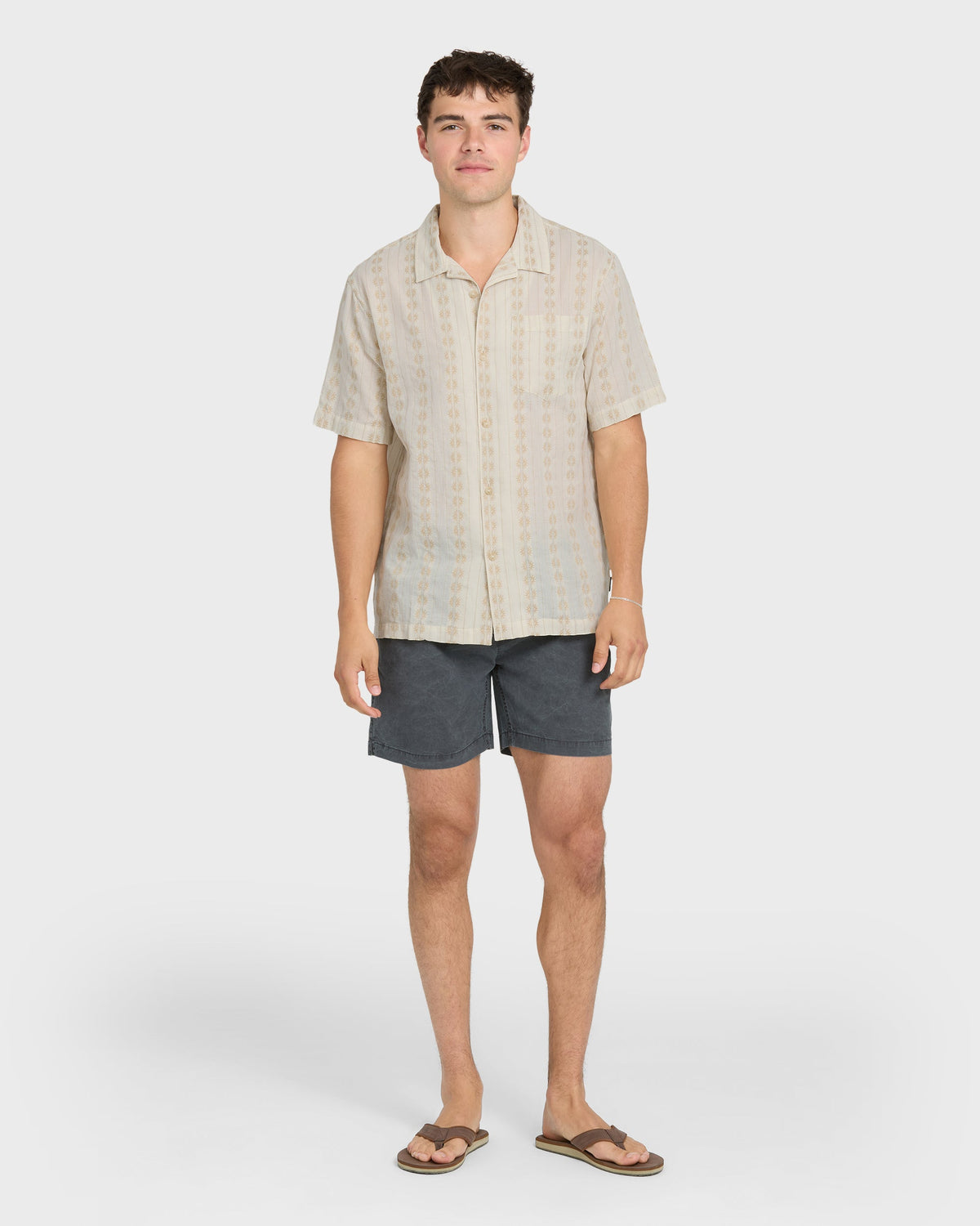 Bishop Jacquard Camp Short Sleeve Cotton Shirt - Twill