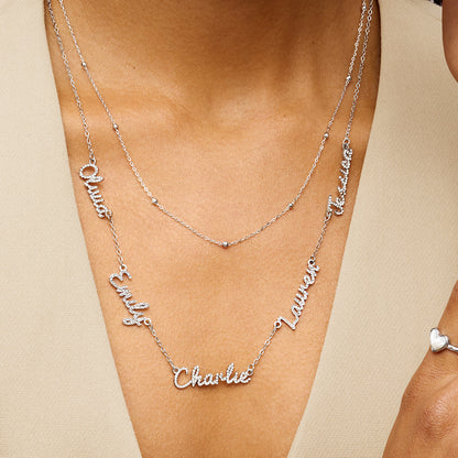 Multi Crystal Cursive Name Necklace (Silver)