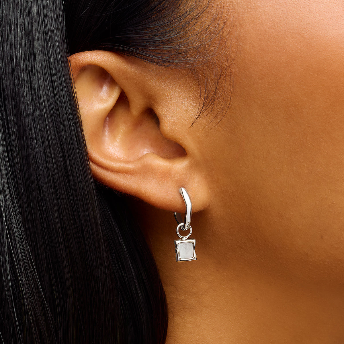 Molten Moonstone Huggie Earrings (Silver)