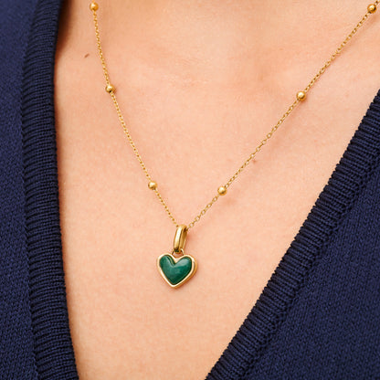 Green Quartz Heart Pendant (Gold)