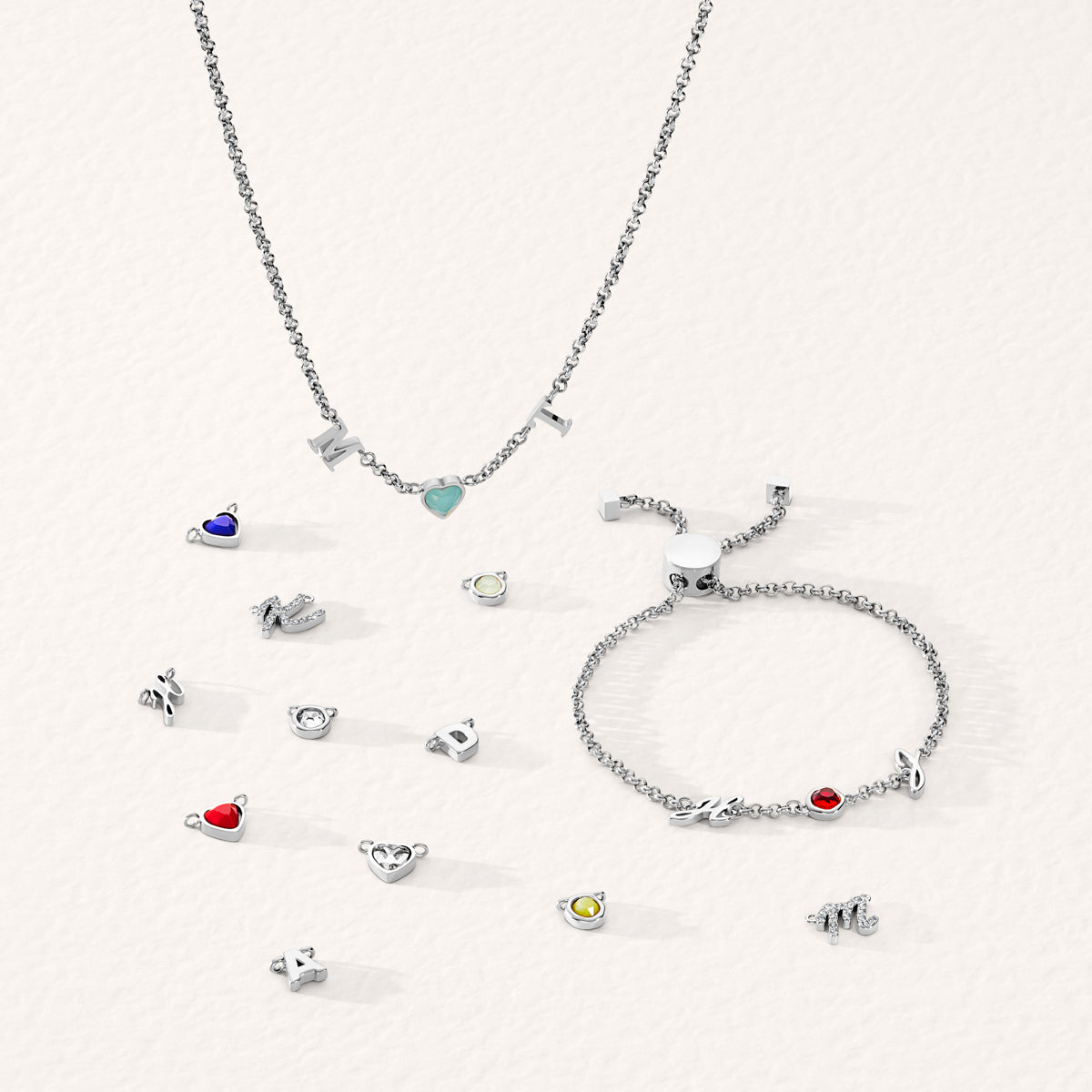 Made Mine Initials & Birthstone Necklace (Silver)