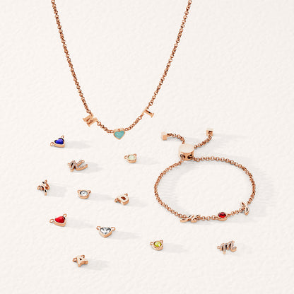 Made Mine Initials & Birthstone Necklace (Rose Gold)
