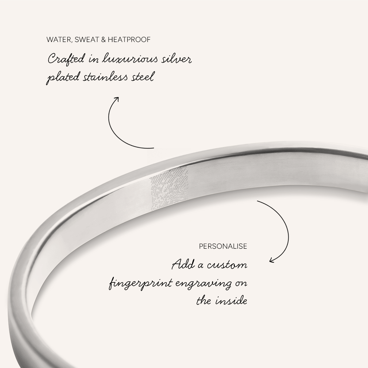 Custom Fingerprint Memento Cuff Bangle (Silver)