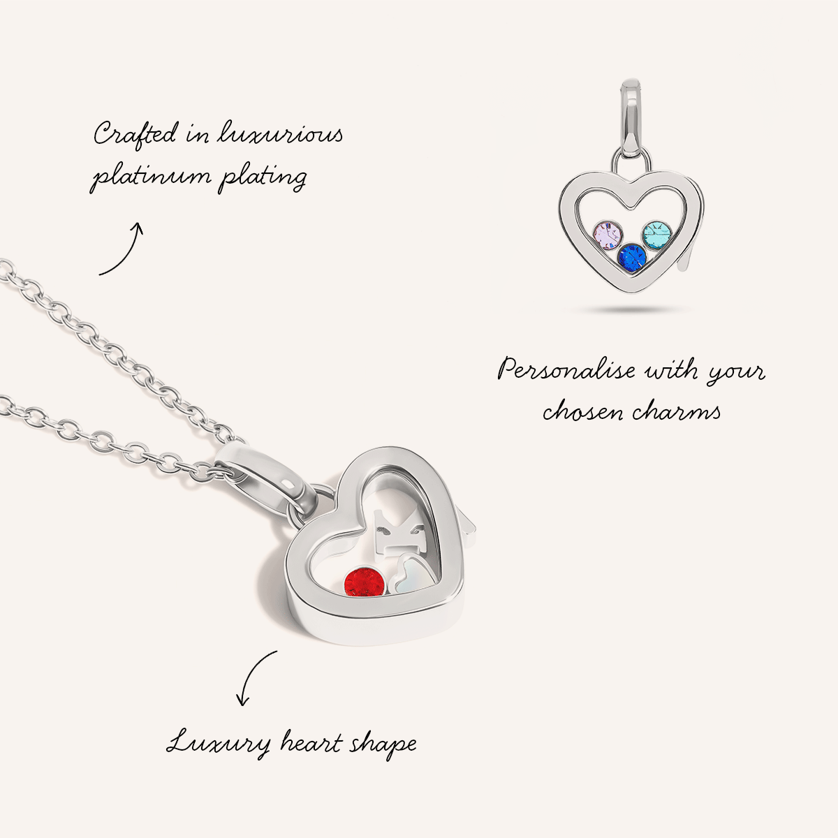 Floating Charm Heart Locket Necklace (Silver)