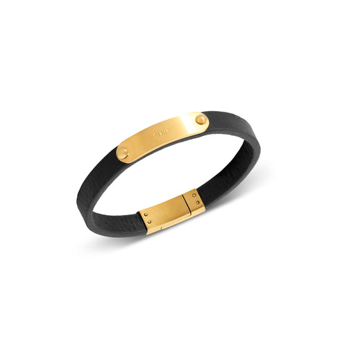 Custom Handwritten Men's Leather Bracelet (Gold)