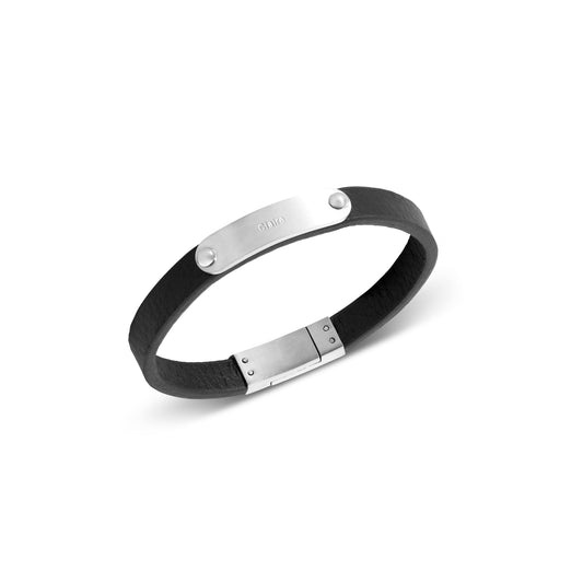 Custom Handwritten Men's Leather Bracelet (Silver)