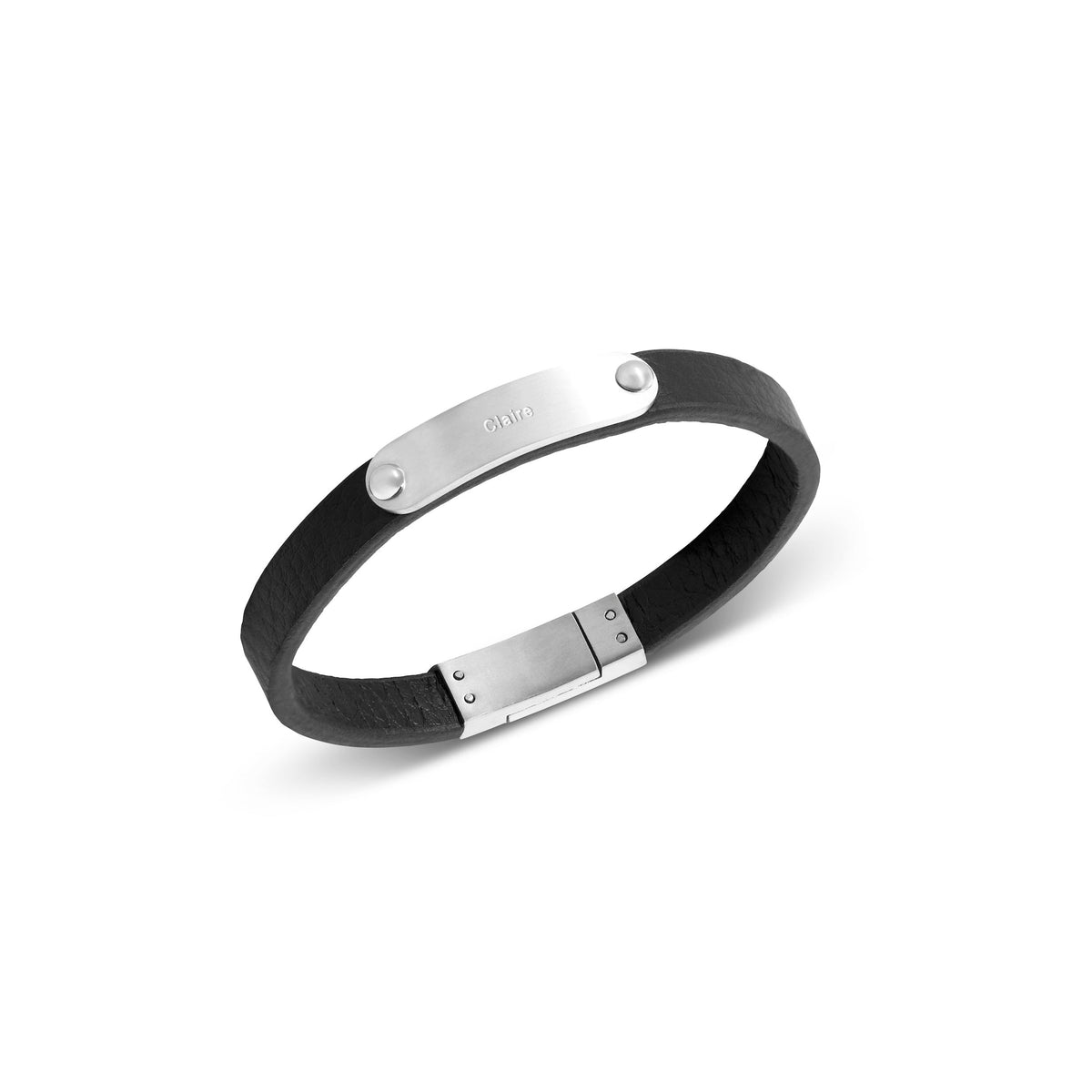 Custom Handwritten Men's Leather Bracelet (Silver)