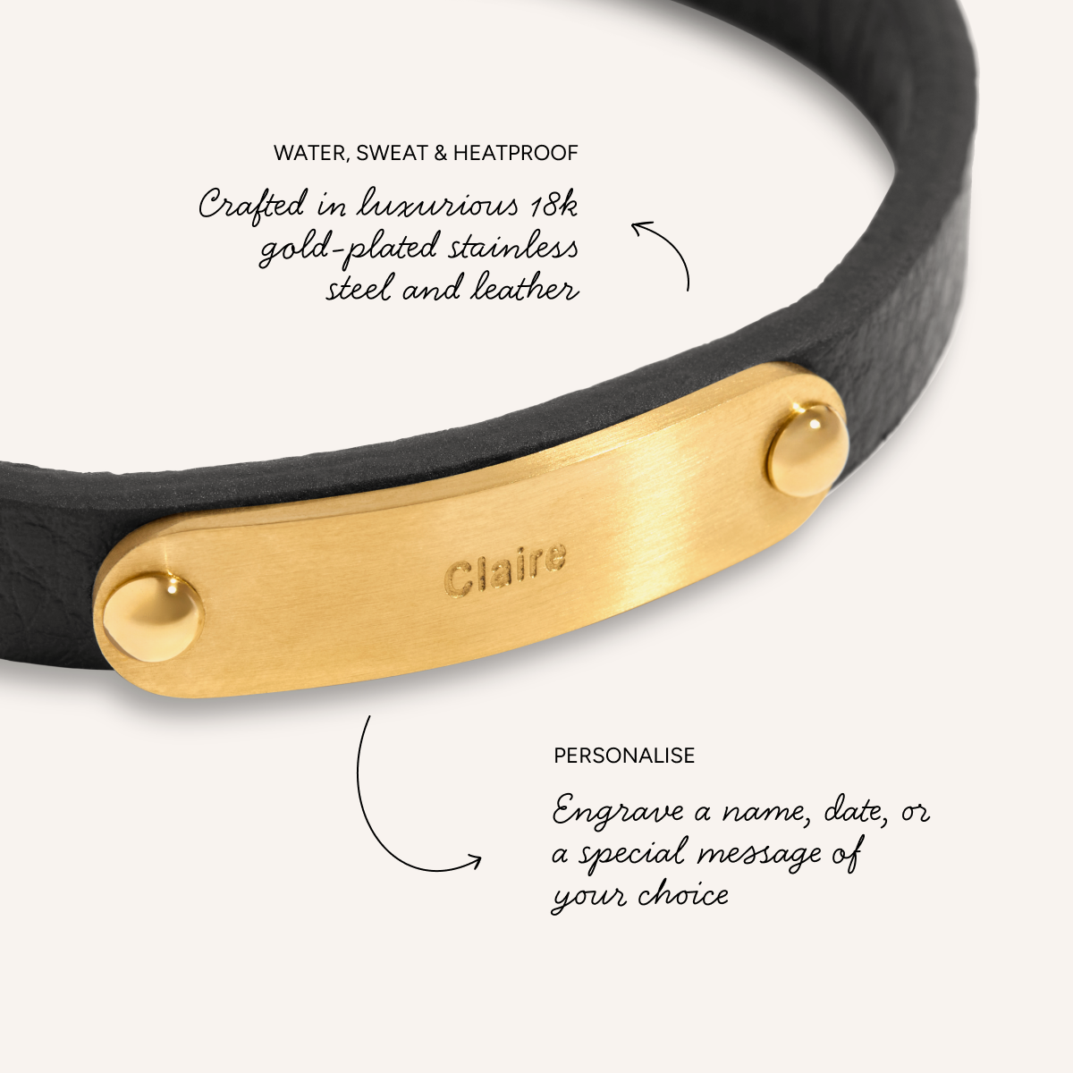 Custom Handwritten Men's Leather Bracelet (Gold)