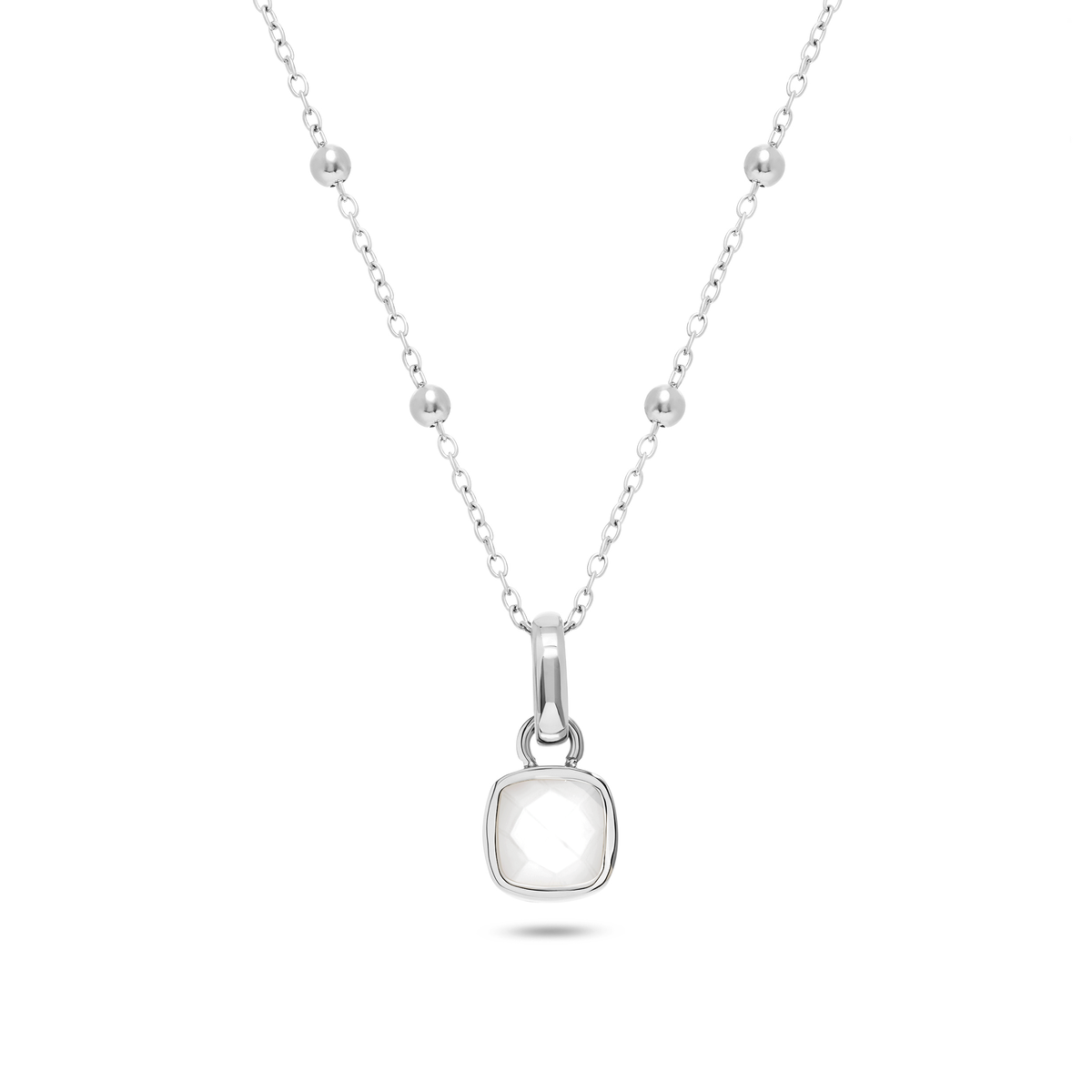 Mother of Pearl Cushion Necklace (Silver)