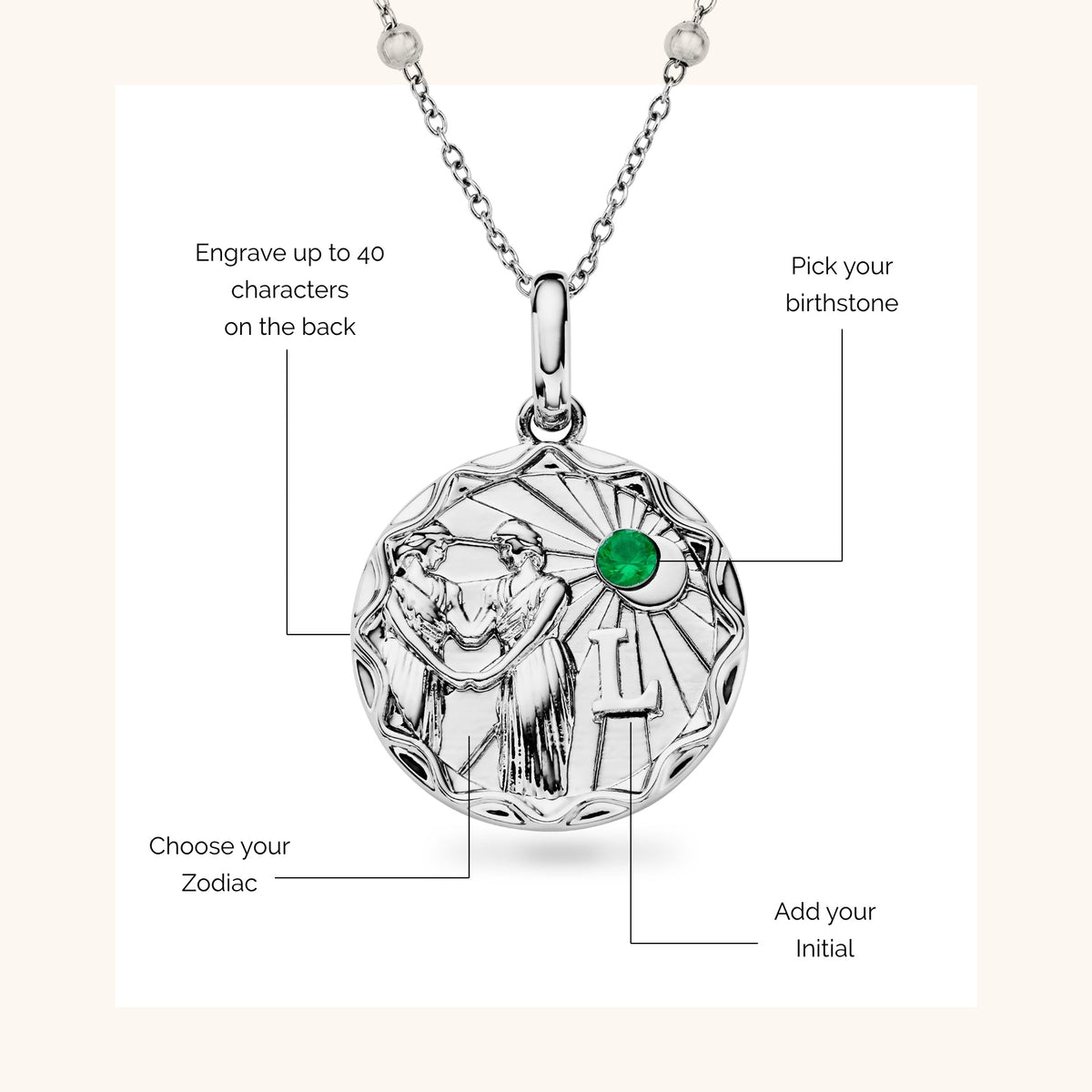 Custom Zodiac Coin Necklace (Silver)
