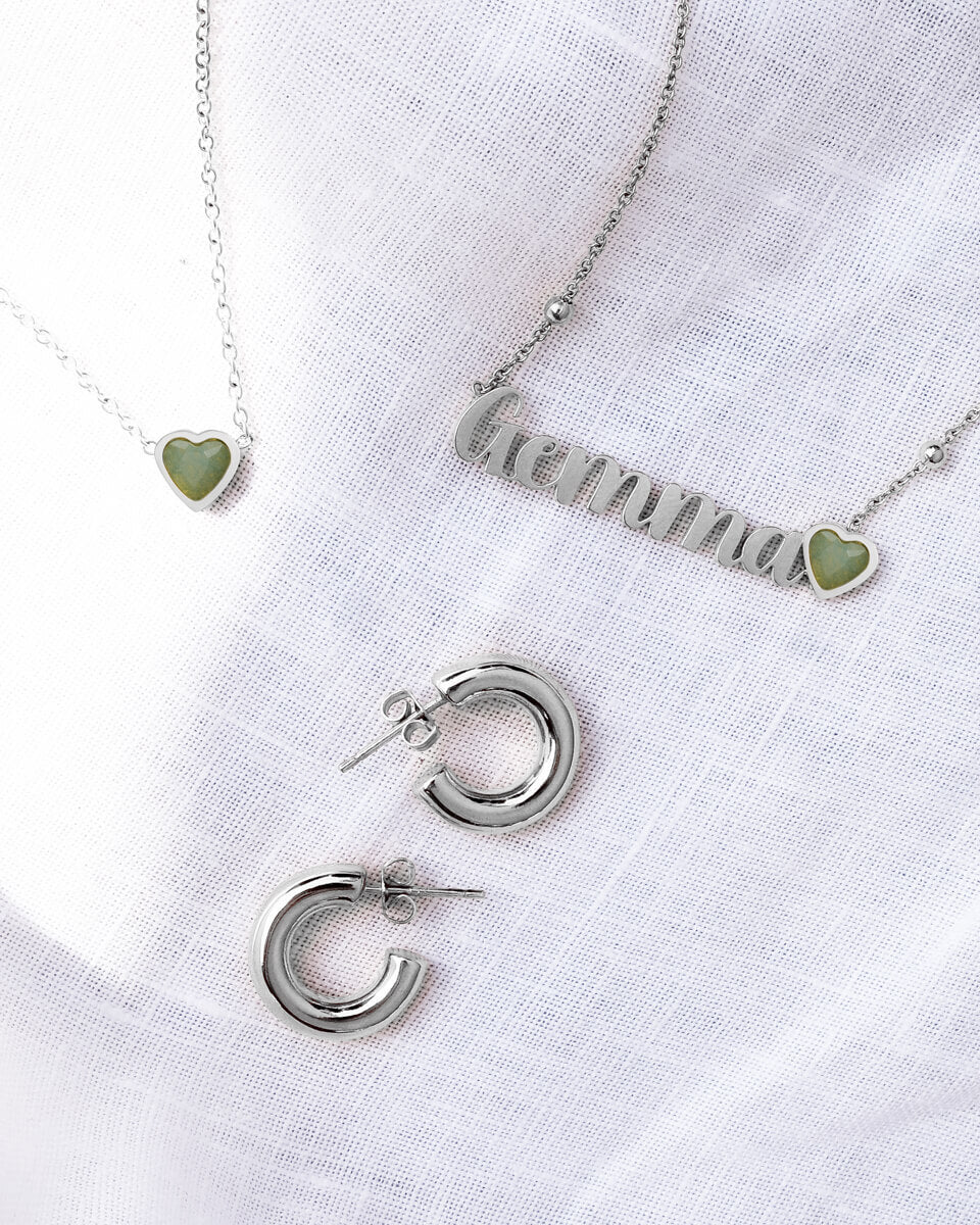 Birthstone Name Necklace (Silver)