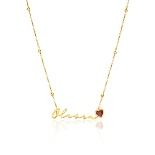 Birthstone Signature Name Necklace (Gold)