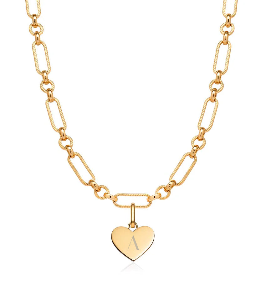 Heart Figaro Chain Necklace (Gold)