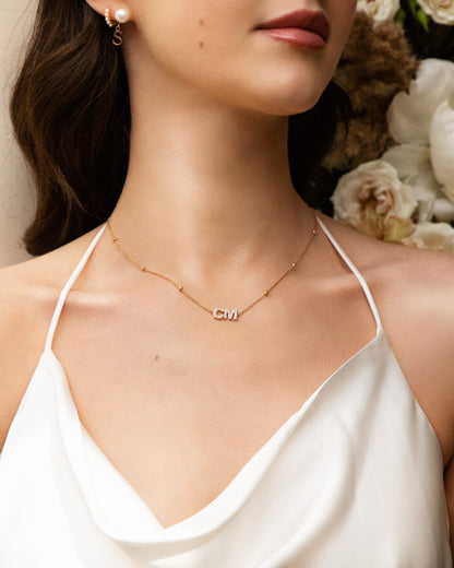 Pearl Initials Sphere Chain Necklace (Gold)
