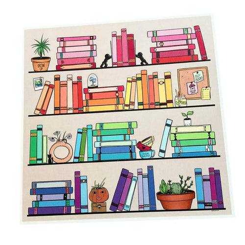 Art Print - 8x8in - Book Shelf (Book Log) by World of Whimm