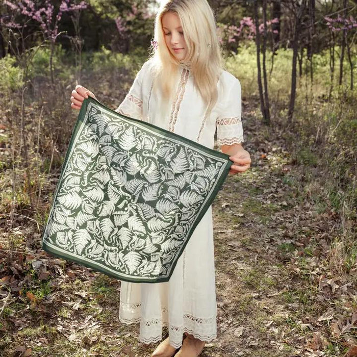 Bandana - Fern (Green White Botanical) by Handker Bandanas
