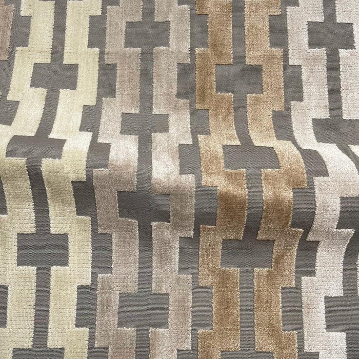 BARDOT - GEOMETRIC PATTERN CUT VELVET UPHOLSTERY FABRIC BY THE YARD