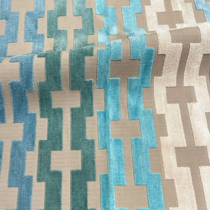 BARDOT - GEOMETRIC PATTERN CUT VELVET UPHOLSTERY FABRIC BY THE YARD
