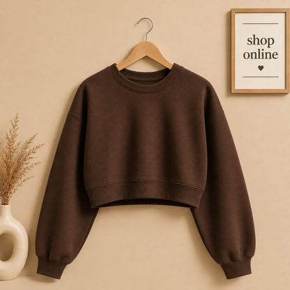 BASIC DARK BROWN CROP SWEATSHIRT