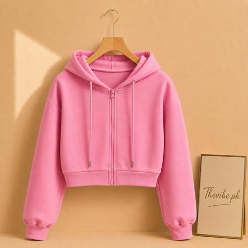 BASIC PINK CROP ZIPPER HOOD