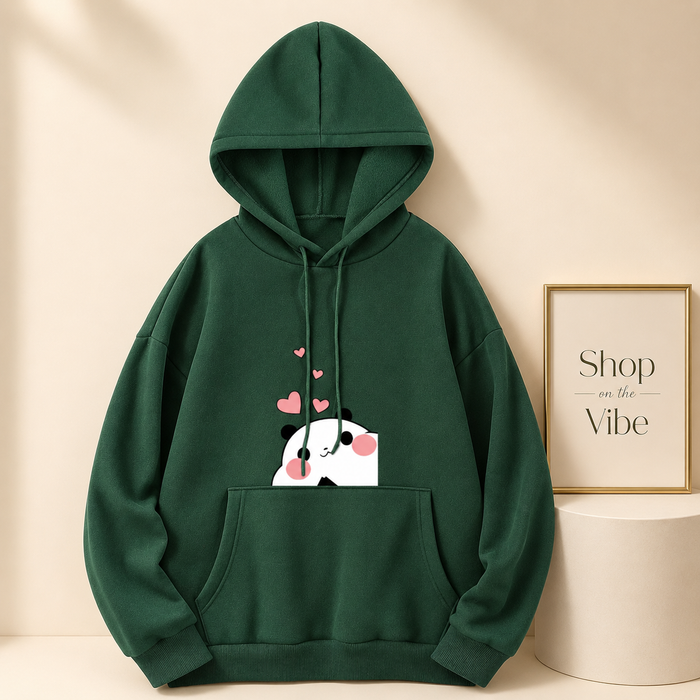 BOTTLE GREEN HOOD BLUSHING PANDA UPON POCKET