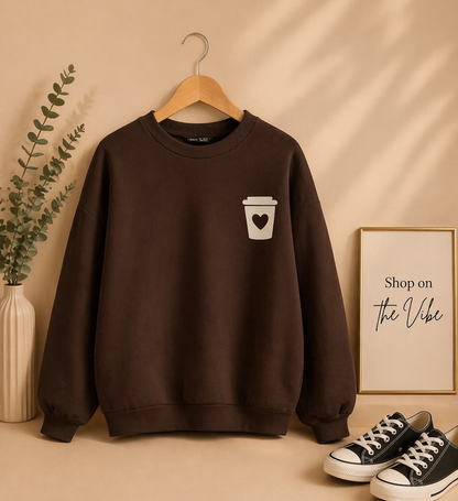 DARK BROWN SWEAT WITH COFFE CUP POCKET