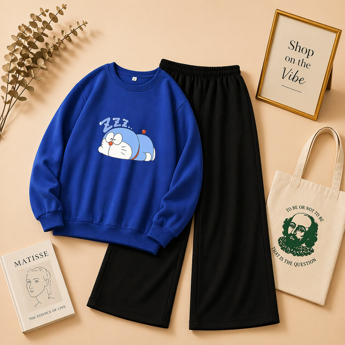 DORAEMON NAVY BLUE SWEATSHIRT WITH FLAPPER
