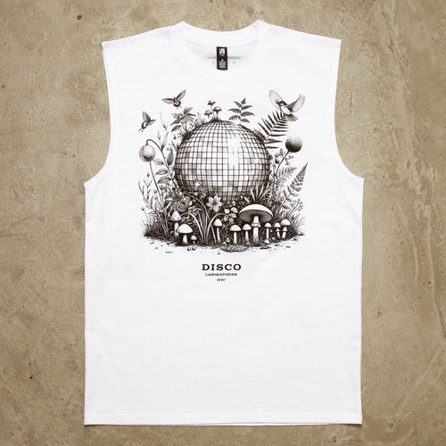 Ecology Disco Labs Front Print - Tank Tshirt - White
