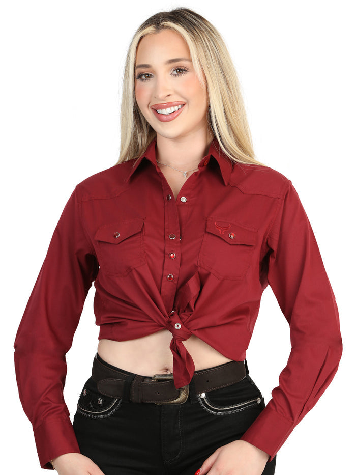 El General Women’s Long Sleeve Western Shirt - Burgundy Stretch