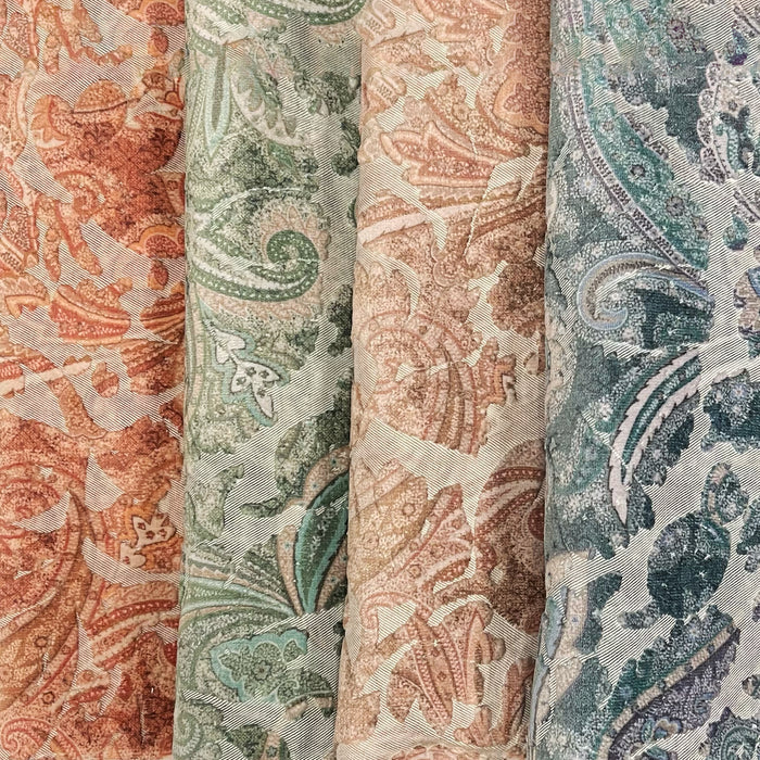 FLORIAN - BOTANICAL PAISLEY PRINTED CUT VELVET UPHOLSTERY FABRIC BY THE YARD