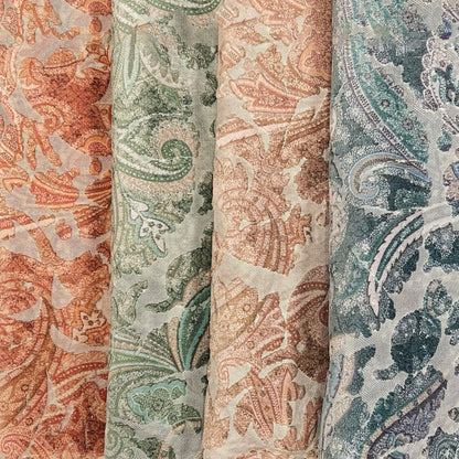 FLORIAN - BOTANICAL PAISLEY PRINTED CUT VELVET UPHOLSTERY FABRIC BY THE YARD
