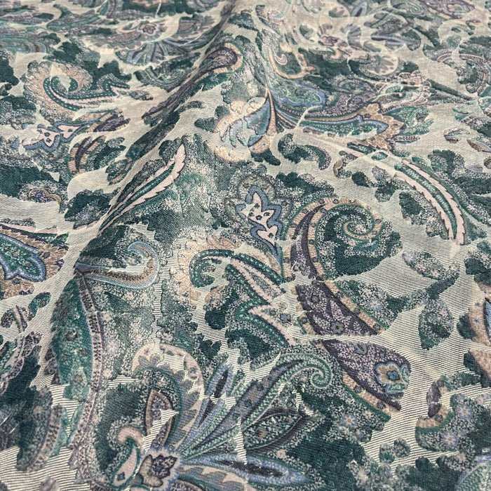 FLORIAN - BOTANICAL PAISLEY PRINTED CUT VELVET UPHOLSTERY FABRIC BY THE YARD