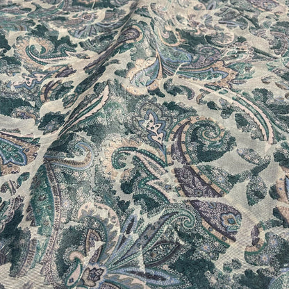 FLORIAN - BOTANICAL PAISLEY PRINTED CUT VELVET UPHOLSTERY FABRIC BY THE YARD