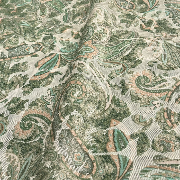 FLORIAN - BOTANICAL PAISLEY PRINTED CUT VELVET UPHOLSTERY FABRIC BY THE YARD