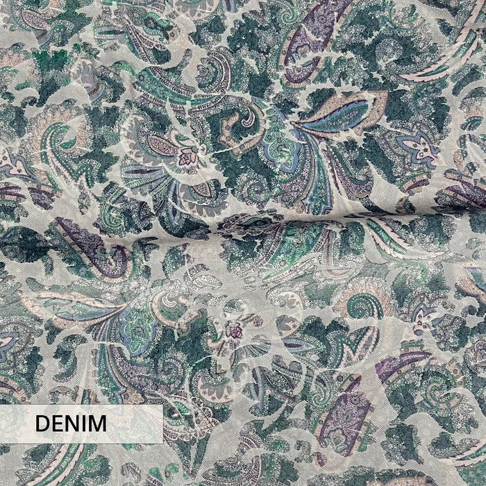 FLORIAN - BOTANICAL PAISLEY PRINTED CUT VELVET UPHOLSTERY FABRIC BY THE YARD