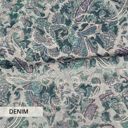 FLORIAN - BOTANICAL PAISLEY PRINTED CUT VELVET UPHOLSTERY FABRIC BY THE YARD