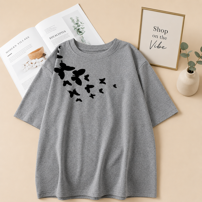 GREY TEE SHOULDER BUTTERFLY