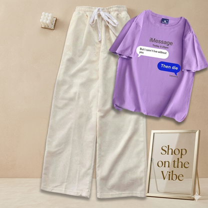 LILAC TEE IMESSAGE WITH BEIGE FLAPPER