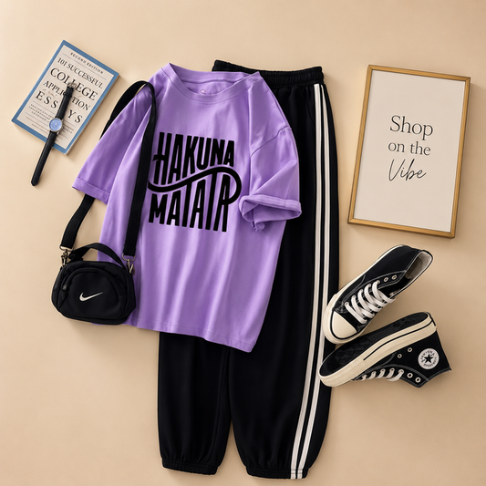 LILAC TSHIRT HAKUNA MATATA WITH STRIPE TROUSER